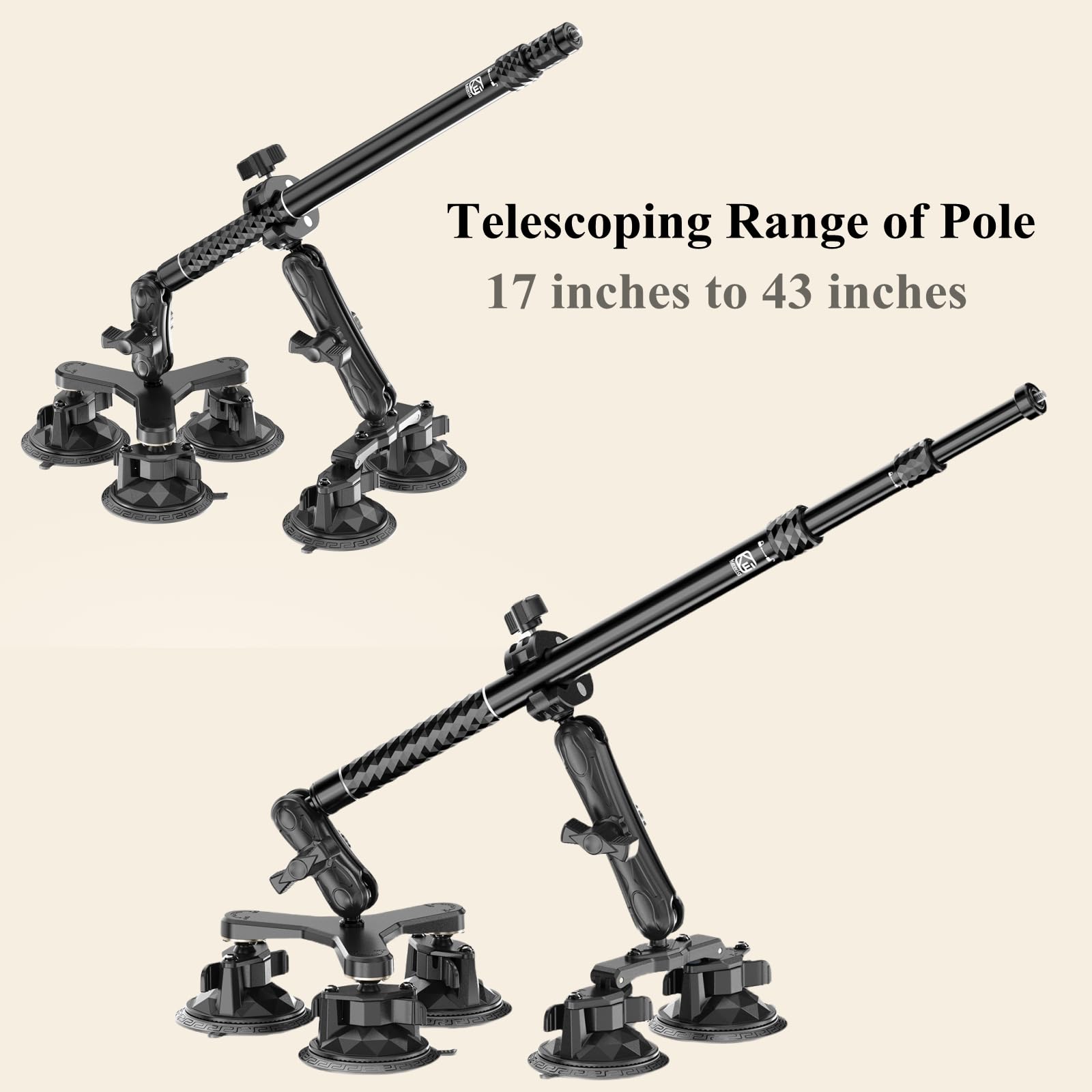 BRCOVAN Suction Cup Car Camera Mount with Metal Extendable Selfie Stick for DJI OSMO Insta360 Camera, Adjustable Action Camera Car Mount Compatible with GoPro, Fit for Bike Motorcycle Boat Truck