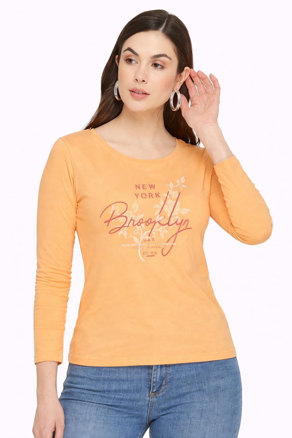 dyca Women Round Neck Full Sleeves T-Shirt, Regular Fit, Cotton Printed Tshirts-picture-1