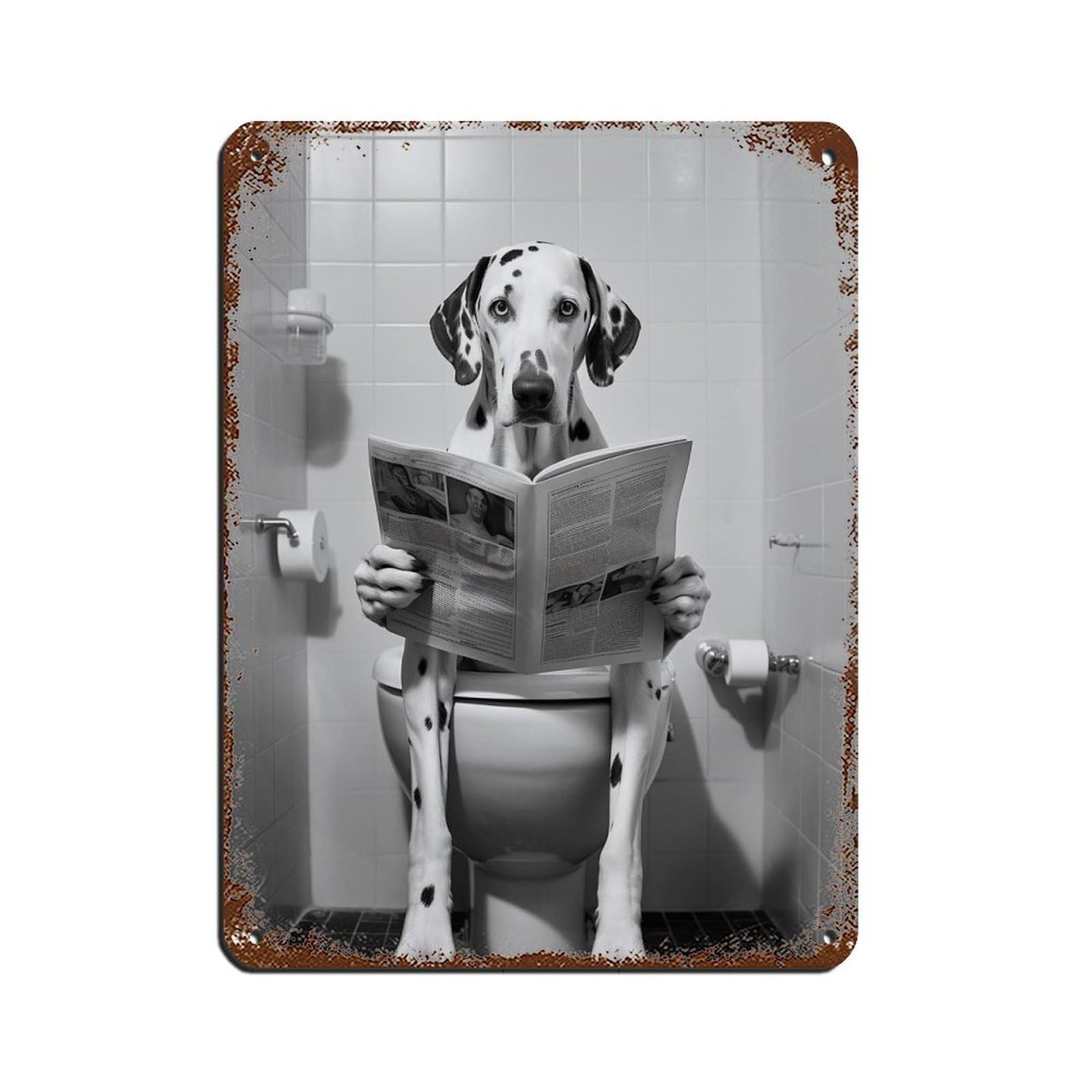 Lxwnze 30L X 40W Cm Dalmatian, Funny Bathroom Decor Retro Poster Metal Tin Sign Chic Art Retro Iron Painting Bar People Cave Cafe Family Garage Poster Wall Decoration 12X16inch(30X40cm)