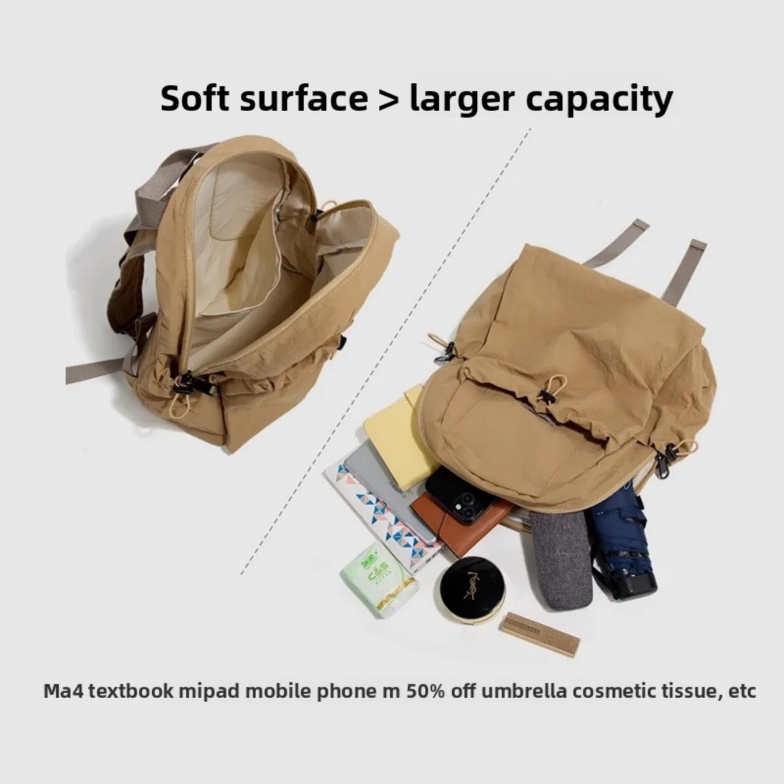 Zaino Fashion Cordo Zaino, Casual Daypack con Multi Tasche per Gli Studenti Scuola attività All'aperto-Khaki