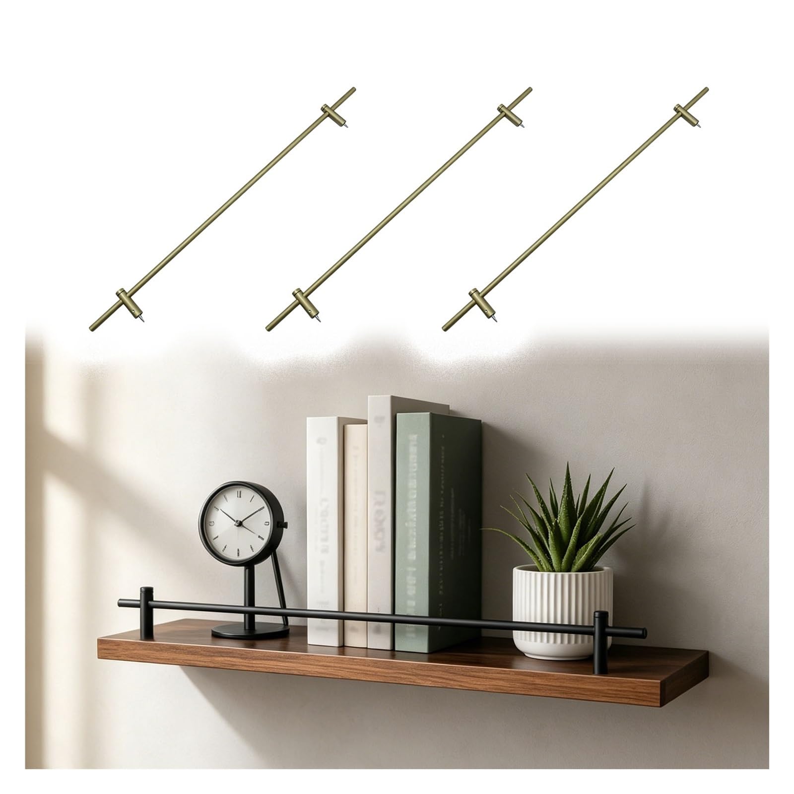 3 Pack Matte Black Shelf Protector Rail for Display Stand, Cabinet Guard Rails for Pantry Shelf, Wine Rack, Anti-Fall Bookcase Edge Round Bar(Bronze,33in/84cm)