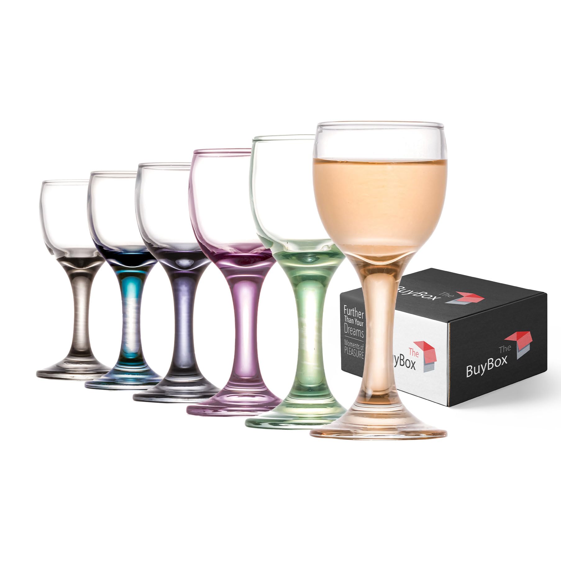 Schnapsgläser, bunt, 6 Stück (2 oz/55 ml), Schnapsgläser, Sherry, Absinth, Porto, Mini-Weingläser, Aperitifgläser