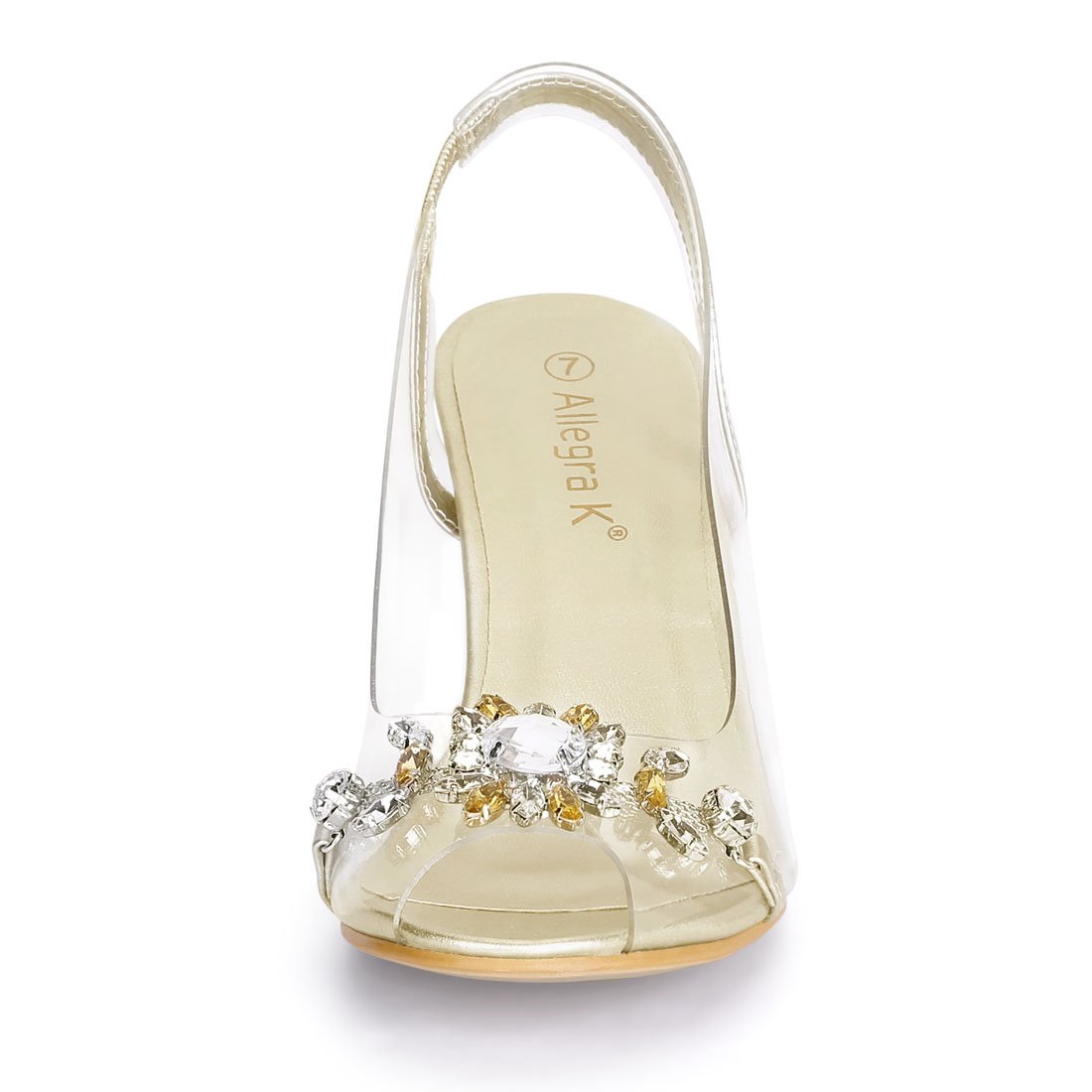 Allegra K Damen-Sandalen, transparent, Slingback, Blume, Strass, Peep-Toe, Absatz, Sandalen