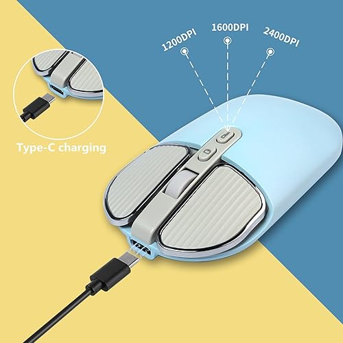 Miniatura 5 de YOCUNKER Ratón inalámbrico, 2.4 G, recargable, silencioso, delgado, con receptor USB, 3 DPI, botón de vuelta al escritorio, mouse inalámbrico para