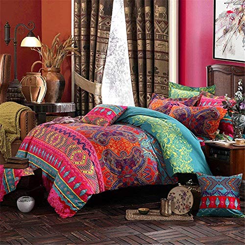 Abreeze 3Pcs Bohemia Retro Bedding Ethnic Vintage Floral Duvet Cover Boho Bedding 100% Brushed Cotton Bedding Sets Damask Paisley Coloful Mandala Down Comforter Cover,Twin #TOP1