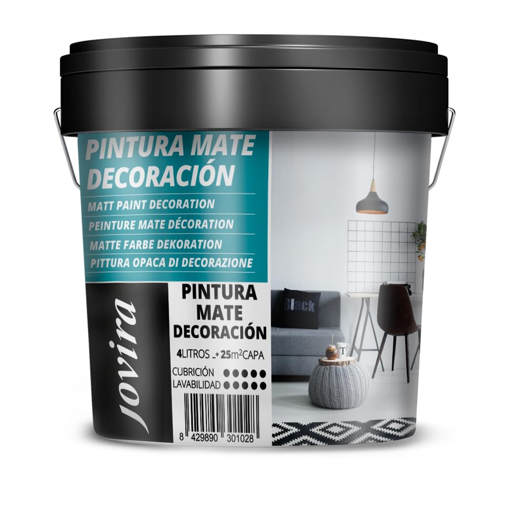 JOVIRA PINTURAS Pintura Mate Decoración. Blanco Liso. Interior-Exterior.Para paredes, techos y fachadas. (4 Litros) A-13