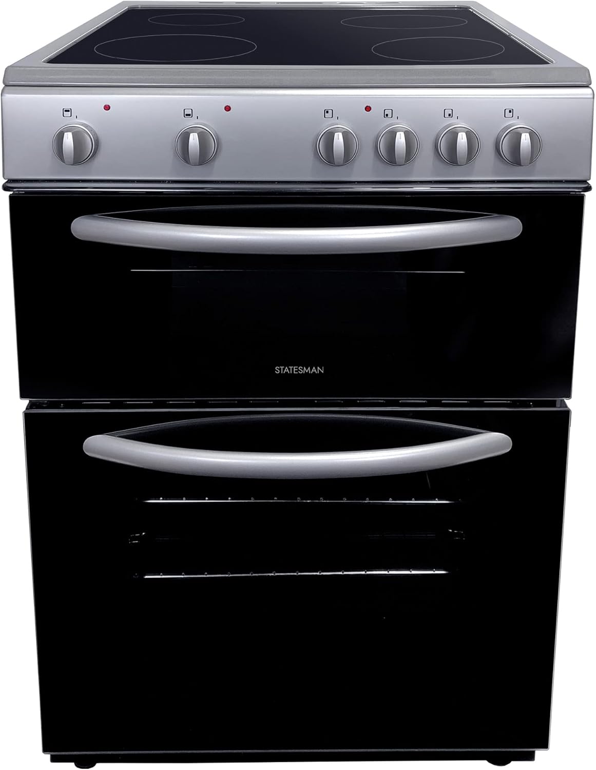 Statesman EDC60S Fan Assisted Double Oven Electric Cooker, 4 Zone Ceramic Hob, 60cm Wide, 2