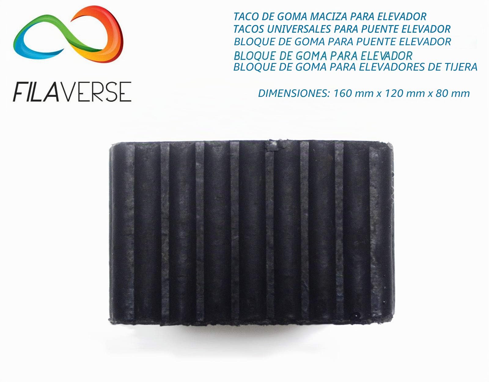 4 Tacos de GOMA 160x120x80mm para elevador tijera Cascos, Istobal, Velyen, Tecalemit, Ravaglioli, Corghi, Omnc Bloque en goma, Plato de goma maciza, lados ondulados con tecnología BEST-GRIP.