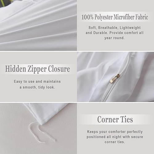 Miniatura 5 de Juego de funda de edredón de 2 piezas, funda de edredón de microfibra ultra suave de doble cepillado con cierre de cremallera y lazos en las