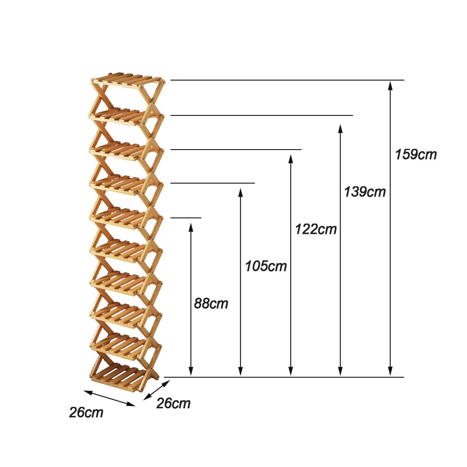 YHQZNLXQ Éère à Chaussures étroite en Bois à 10 Niveaux – Rangement Peu encombrant pour entrée, Couloir Porte d'entrée – 26 x 26 x 159 cm, Marron élégant pour Les Petits espaces