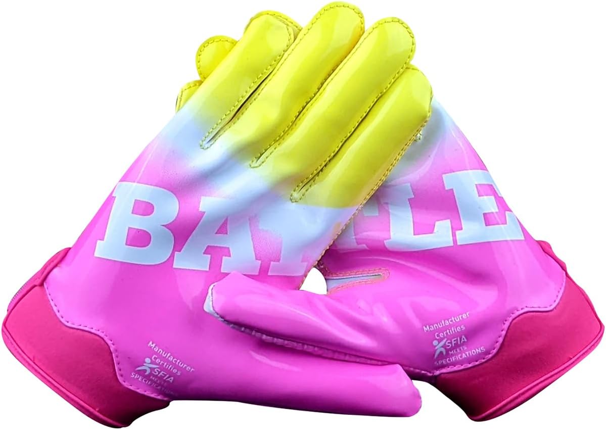 Battle Sports Adult Gradient Doom Football Receiver Gloves - 2XL - Lemonade