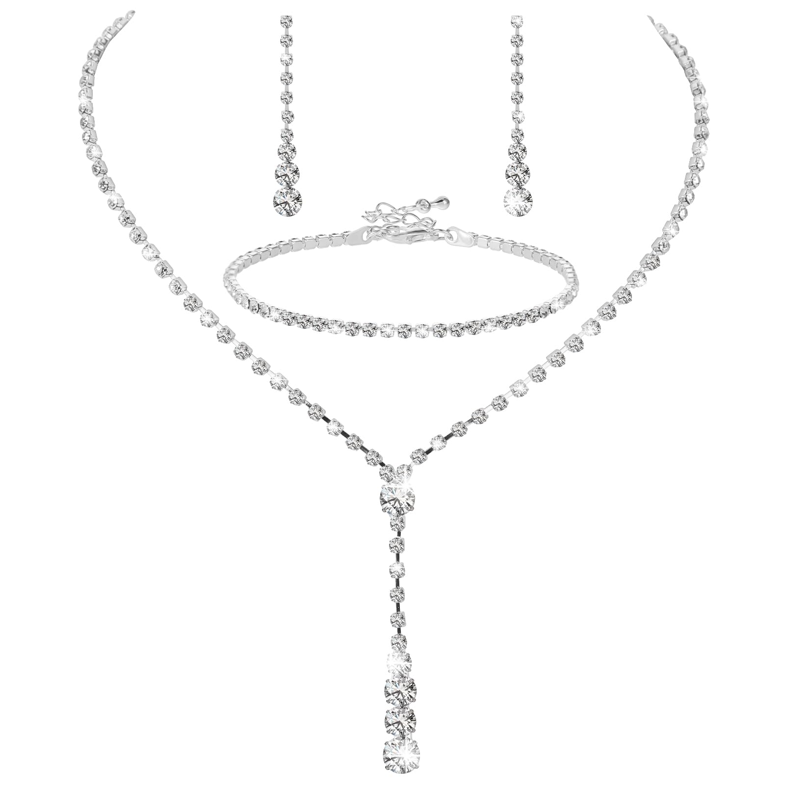Telooco Joyería Nupcial Conjunto de Collar Pendiente y Pulsera con Diamantes de Imitación de Cristal para Boda Conjunto de Joyería para Mujer Joyería para Fiesta y Boda con Diamantes de Imitación