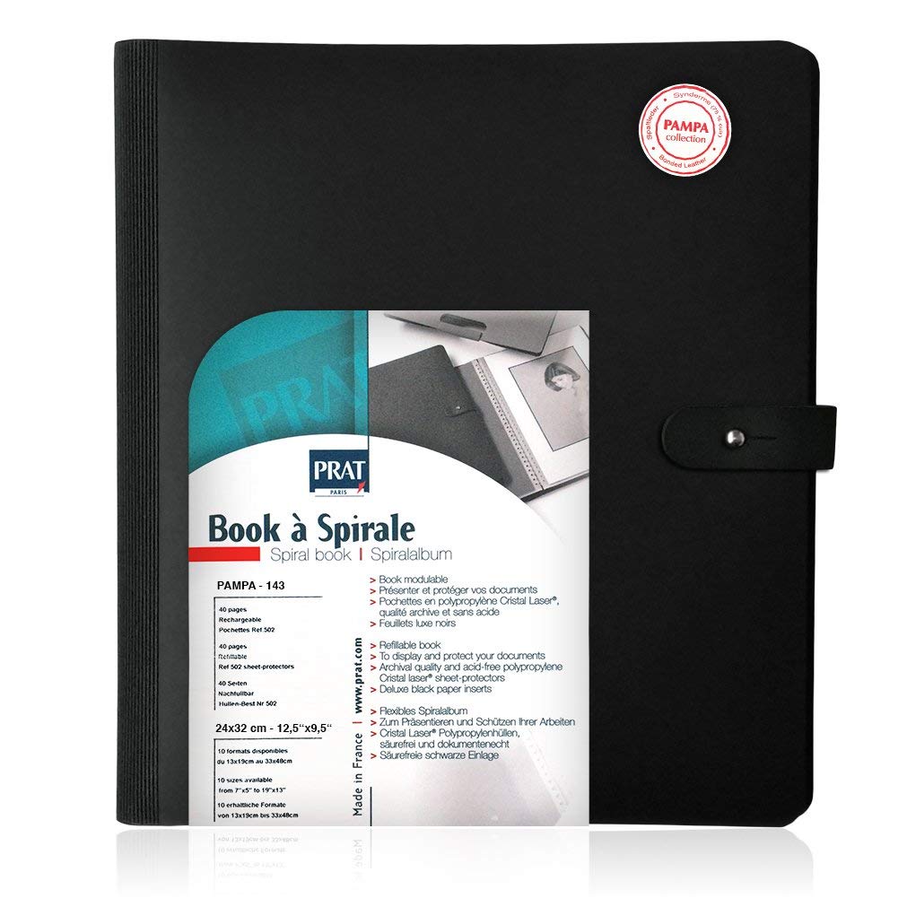 Prat Book à spirale Pampa Noir - incl. 20 pochettes 502 en polypropylène Cristal Laser