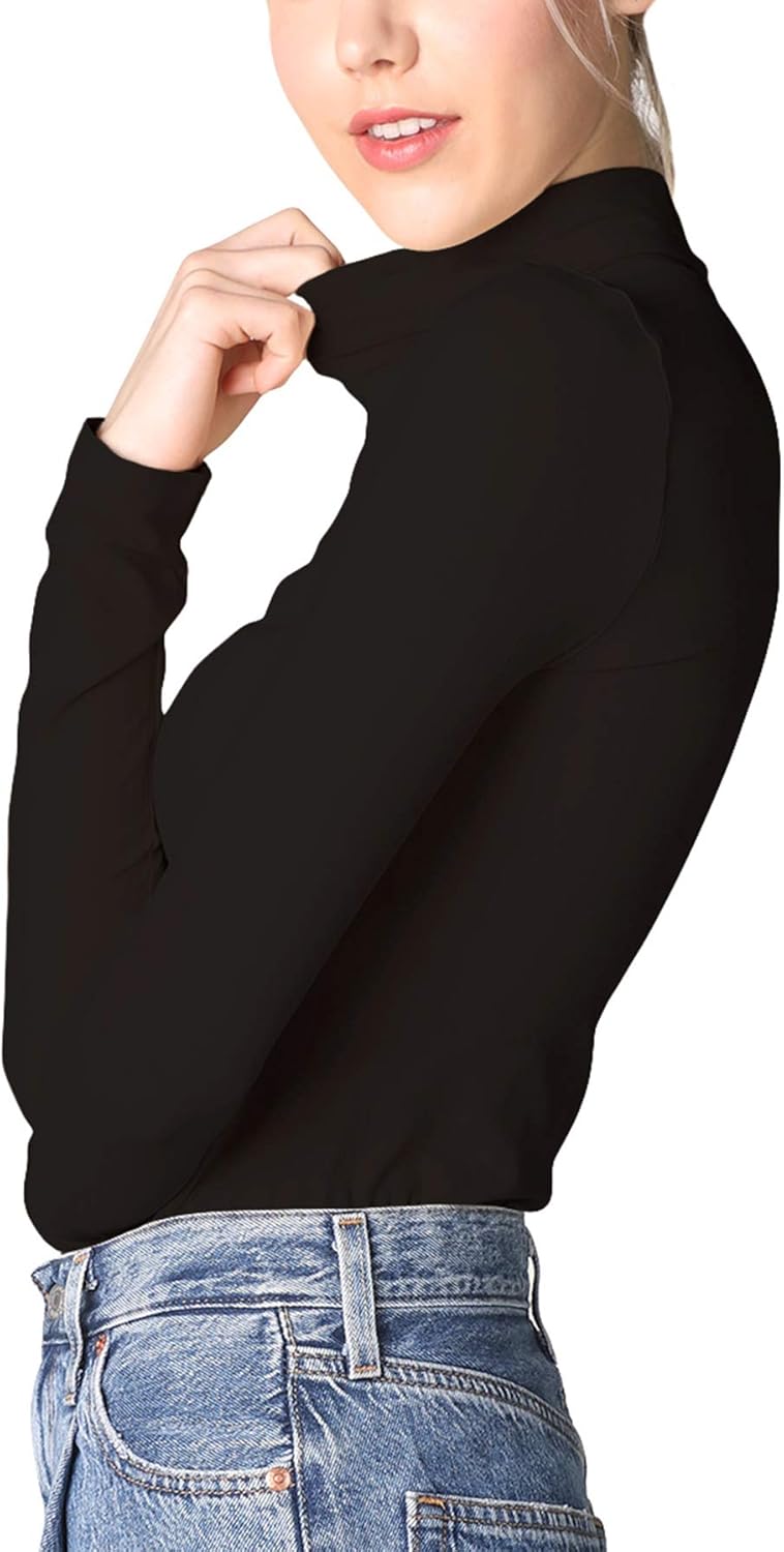 NIKIBIKI Women Seamless Long Sleeve Foldable Mock Turtleneck Top, Made in U.S.A, One Size