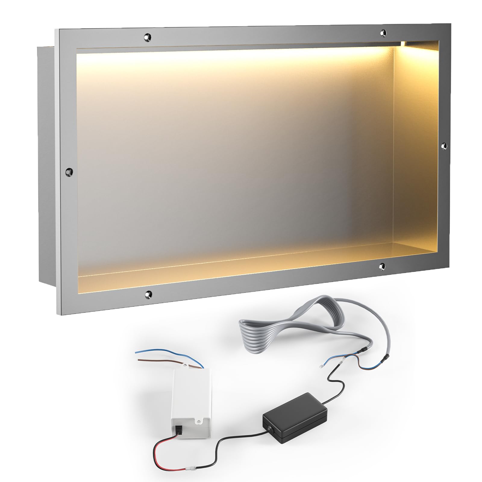 Nicho de ducha con luz LED RGB Bernkot de 24x12" prefabricado e impermeable