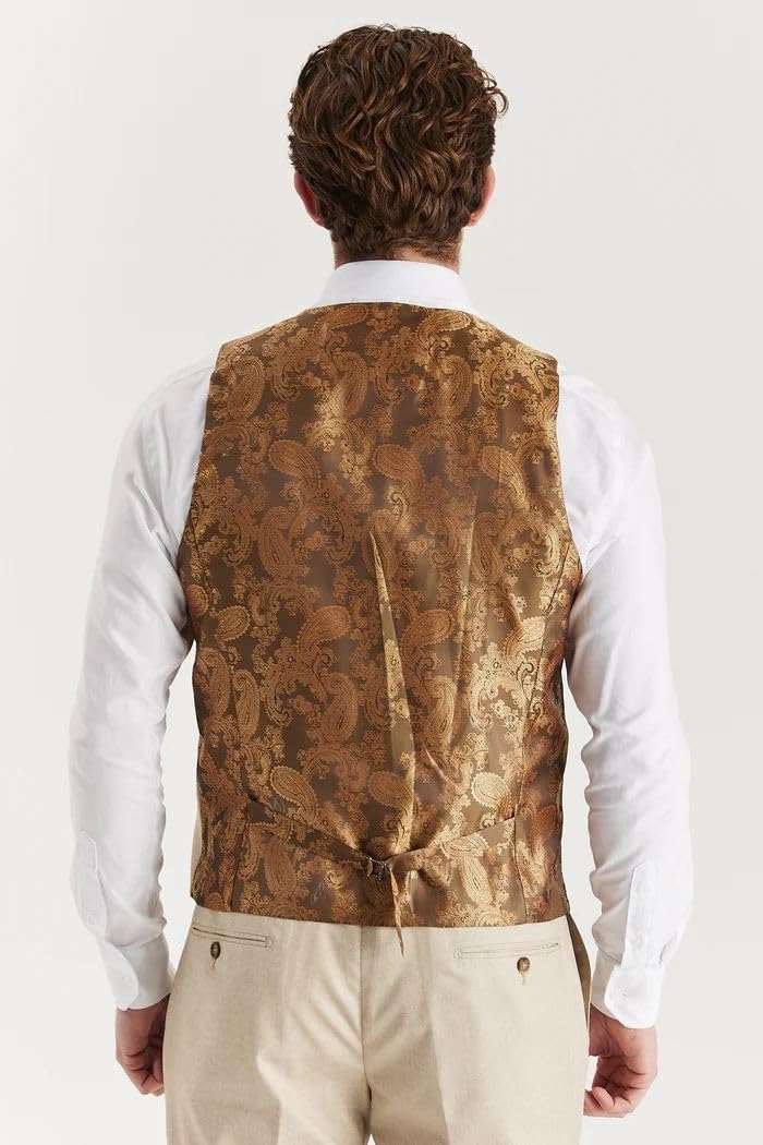 Traje de 3 piezas para hombre, color beige, clásico, con solapa, para boda, verano, baile de graduación