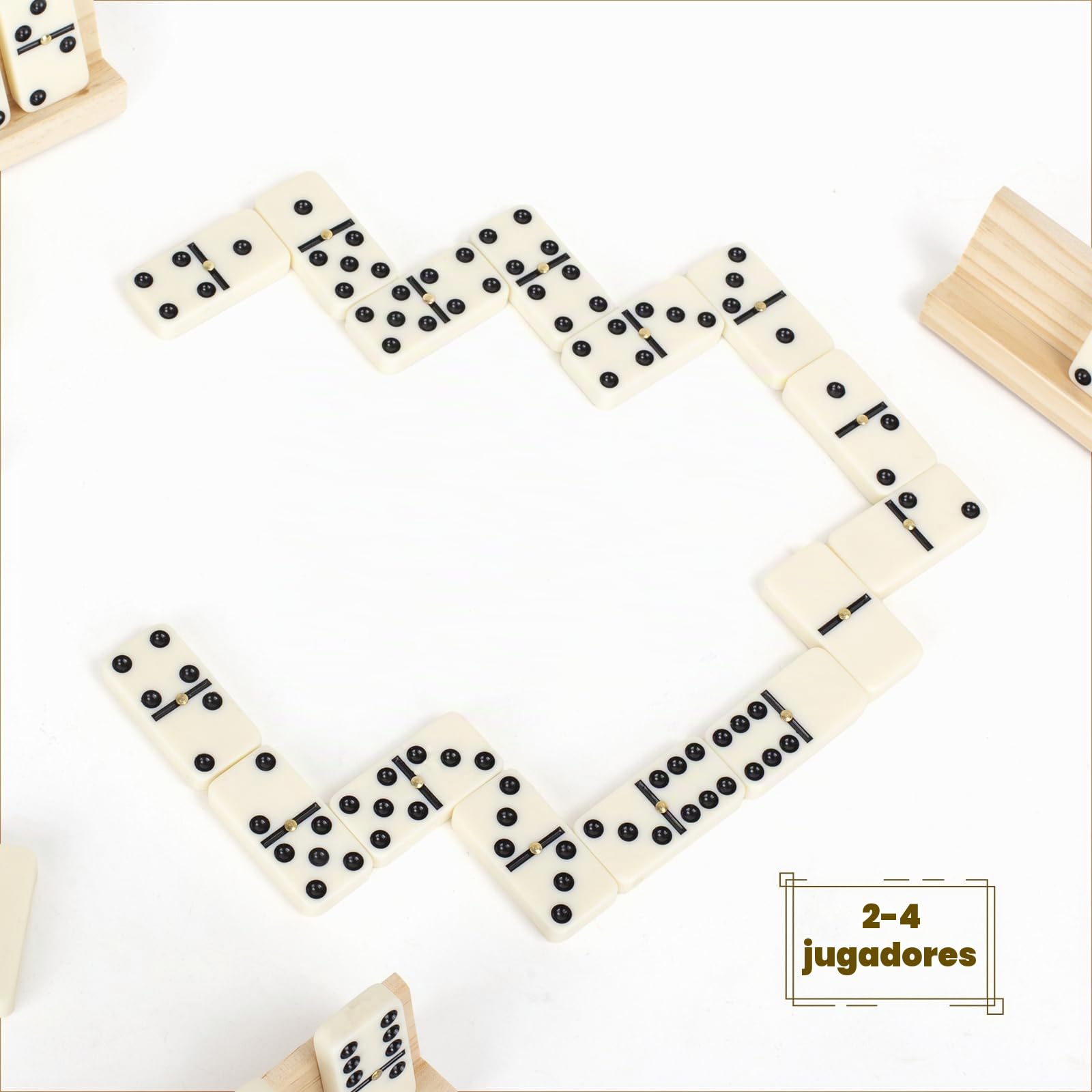 Juego de Dominó Doble 6 para Adultos, Dominós Duraderos de 28 Piezas con 4 Estanterías de Madera y Estuche de Transporte, Juegos de Mesa Clásicos, Juego de Viaje Portátil