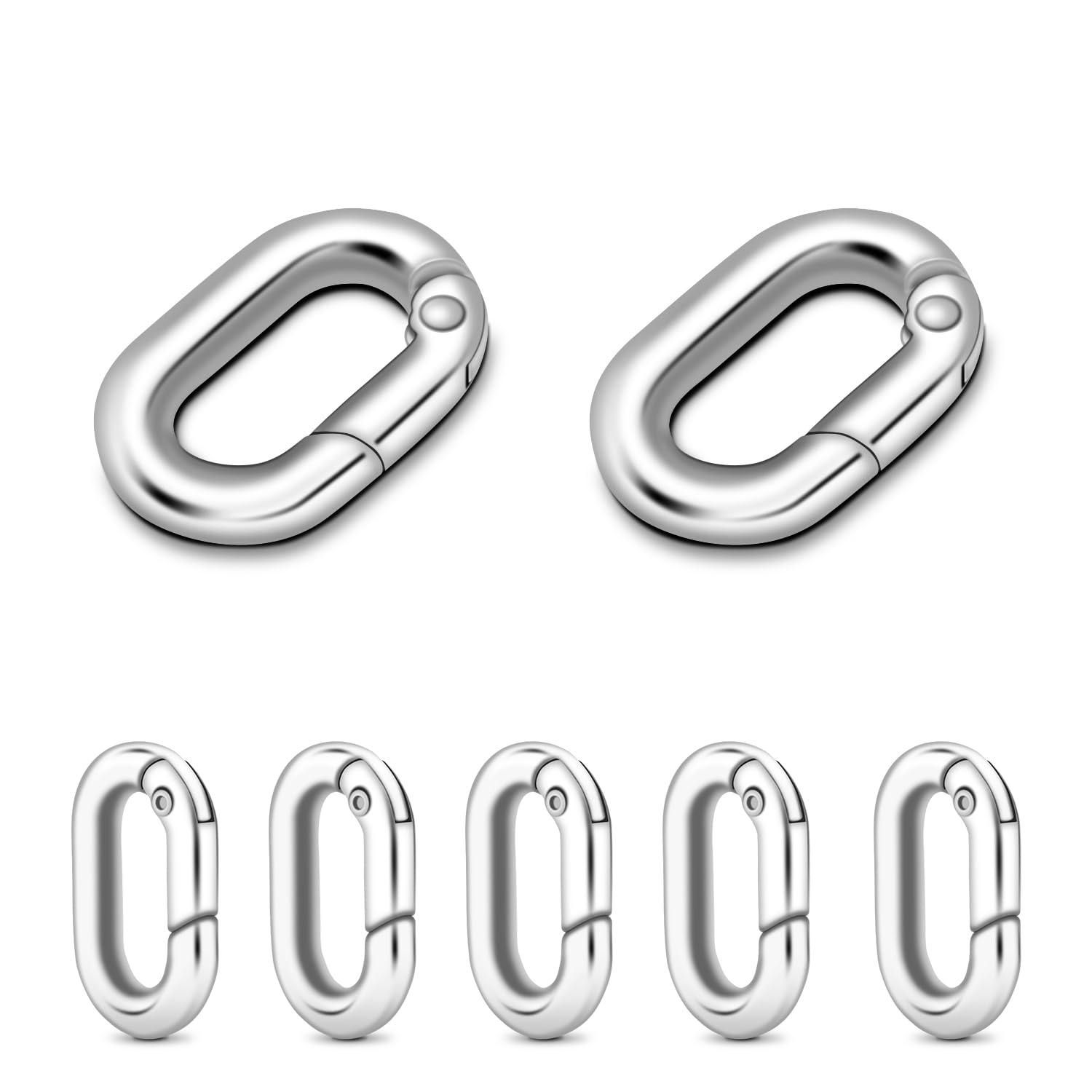 CooBigo10Pack 5/8 Inch Small Oval Carabiner, Metal Spring Tiny Carabiner Clips for Paracord Keychain Lanyard, Car Key Rings, Dog Tag Clip, Pets Collar Buckles, Purse Keychain Replacement (Sliver)