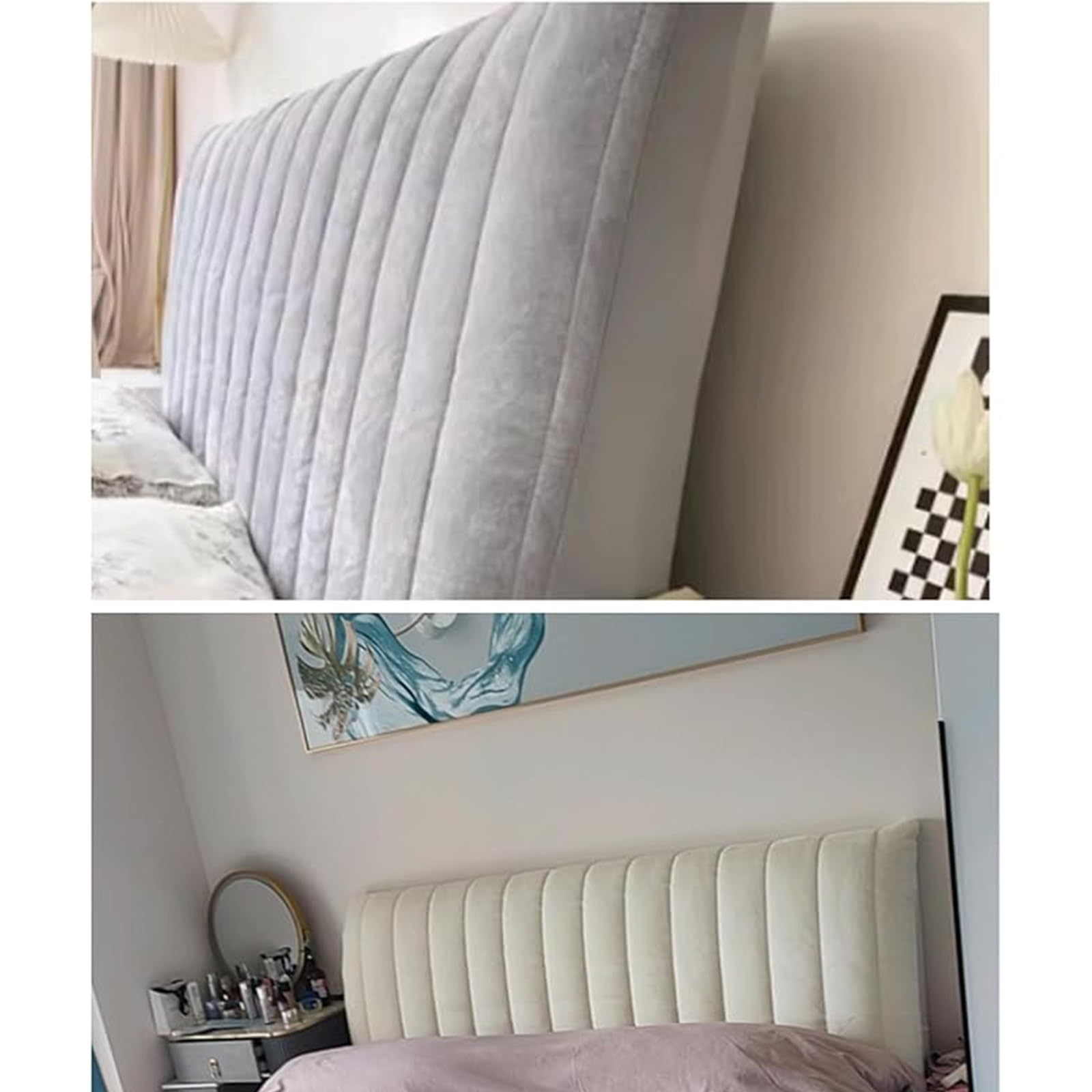 Rozciągliwy aksamitny pokrowiec na pojedyncze lub podwójne deski, wyściełany pokrowiec na oparcie, kompleksowy design, kawowy brąz (szer. 180 x wys. 70 cm) – ochrona mebli premium