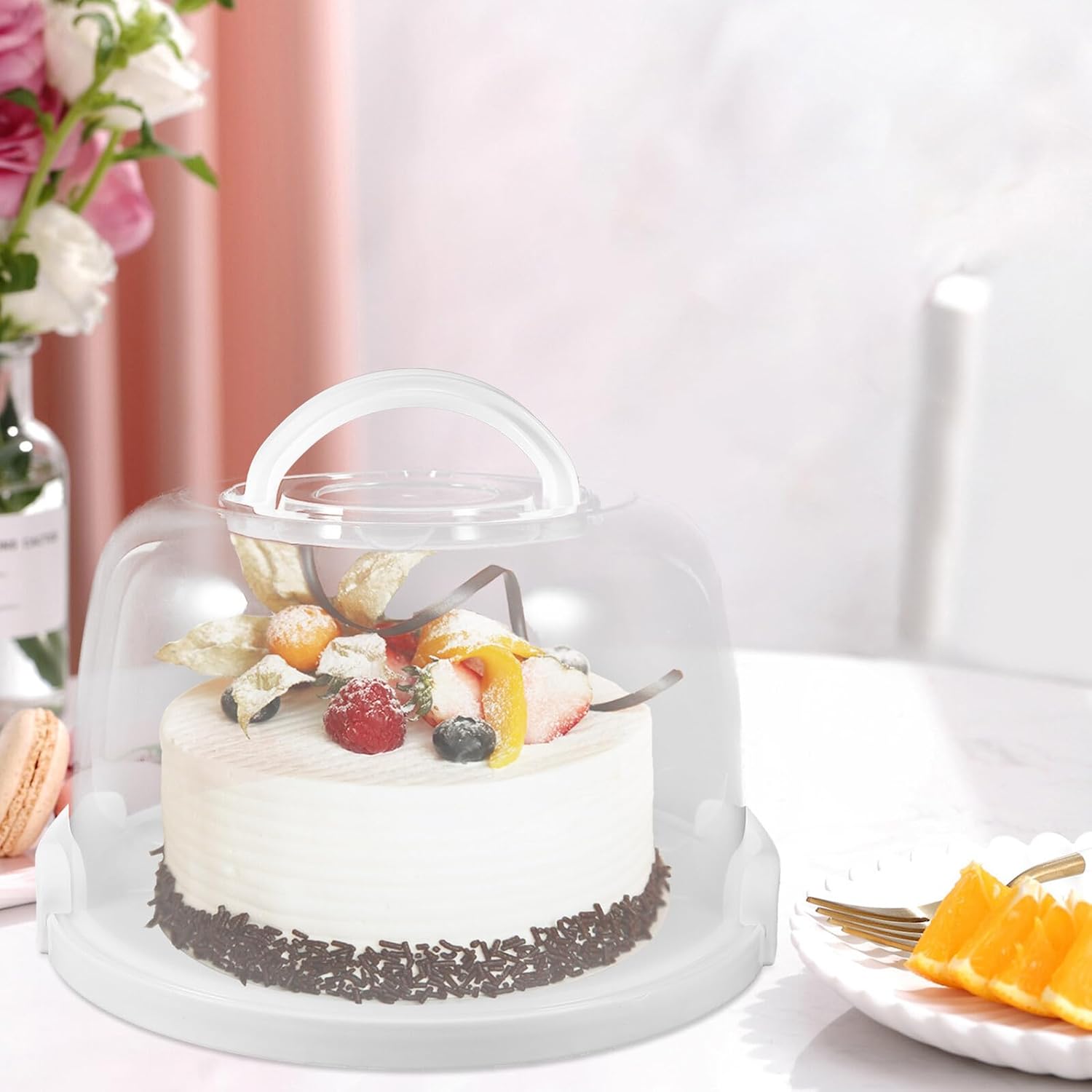 Reusable Cake Carrier Box with Lid and Folding Handle Portable Food-safe Storage for Birthday Cakes Pies Cupcakes Pastries for Picnics Parties Outdoor Use and Kitchen Organization