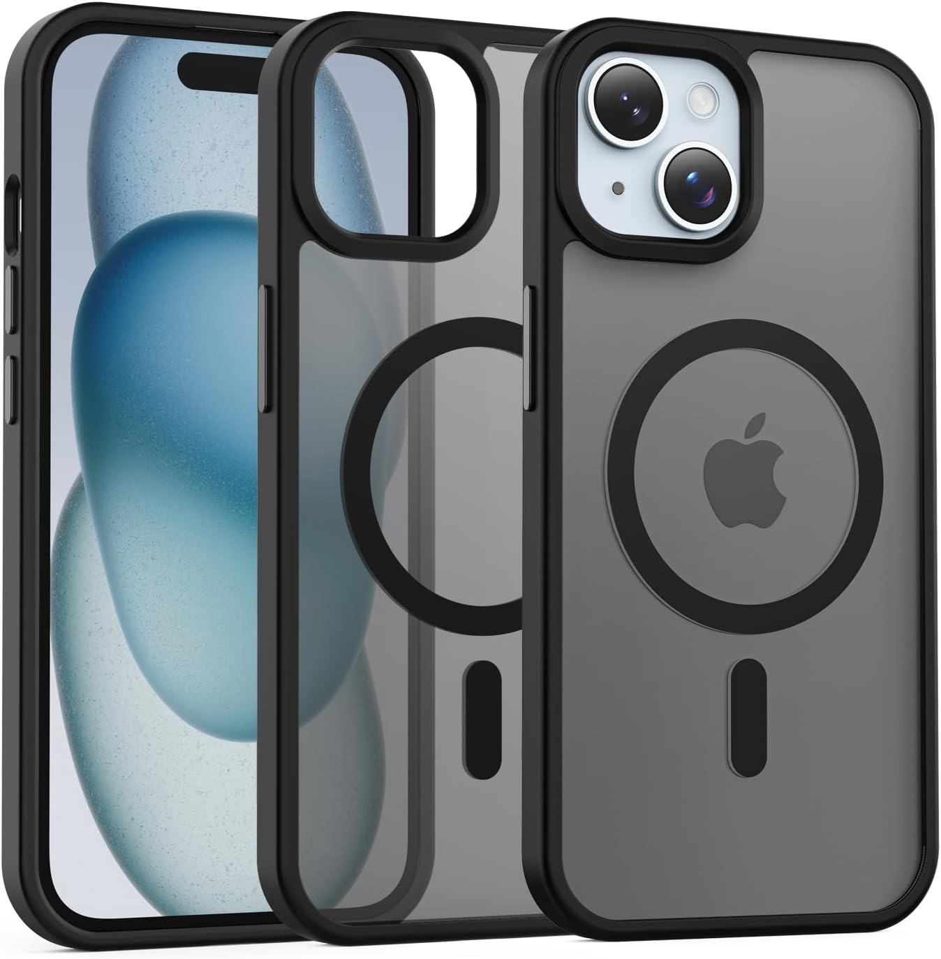 for iPhone 15 Case [Compatible with MagSafe] [Military-Grade Drop Protection] [Anti-Fingerprint] [Anti-Scratch] Slim Silky-Soft Touch Translucent Matte Case 6.1 inch, Black