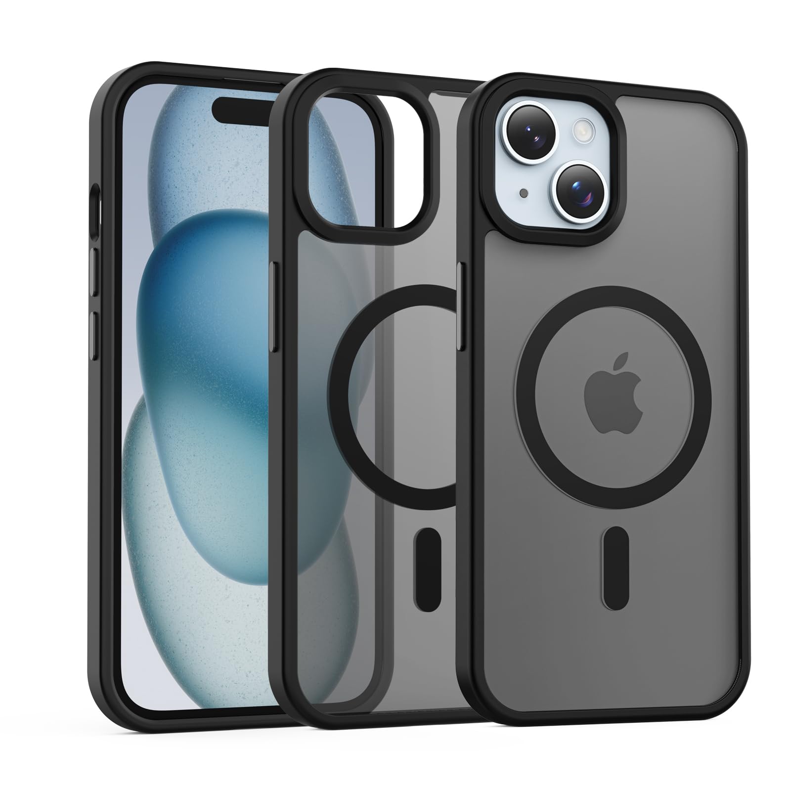 for iPhone 15 Case [Compatible with MagSafe] [Military-Grade Drop Protection] [Anti-Fingerprint] [Anti-Scratch] Slim Silky-Soft Touch Translucent Matte Case 6.1 inch, Black