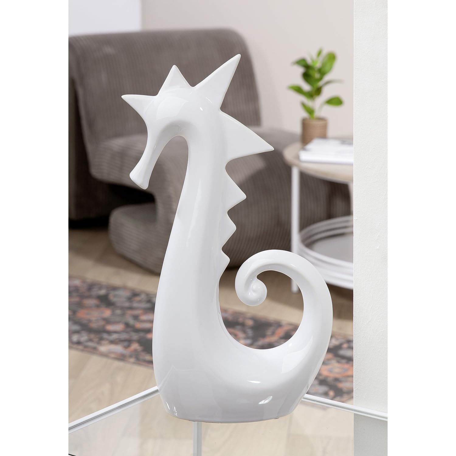 Casablanca figurka konika morskiego, dekoracyjna, biała, nowoczesna – konik morski, ceramiczne figurki do dekoracji łazienki, biała figurka dekoracyjna na prezent, dekoracja łazienki, błyszcząca