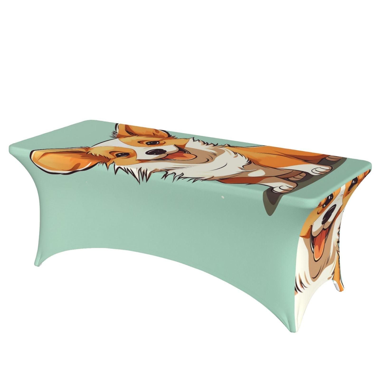 6FT Spandex Table Covers for Rectangle Tables, Wrinkle Resistant Stretch Tablecloths, Ultimate Fitted Corgi Cute Dog Table Cloth for Party, Wedding, Banquet