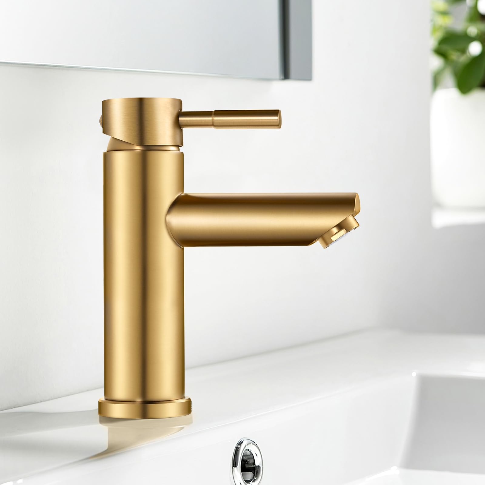 kisimixer Bathroom Sink Taps, Single Lever Hot and Cold Basin Mixer Tap 1 Hole with UK Standard Hoses, 304 Stainless Steel