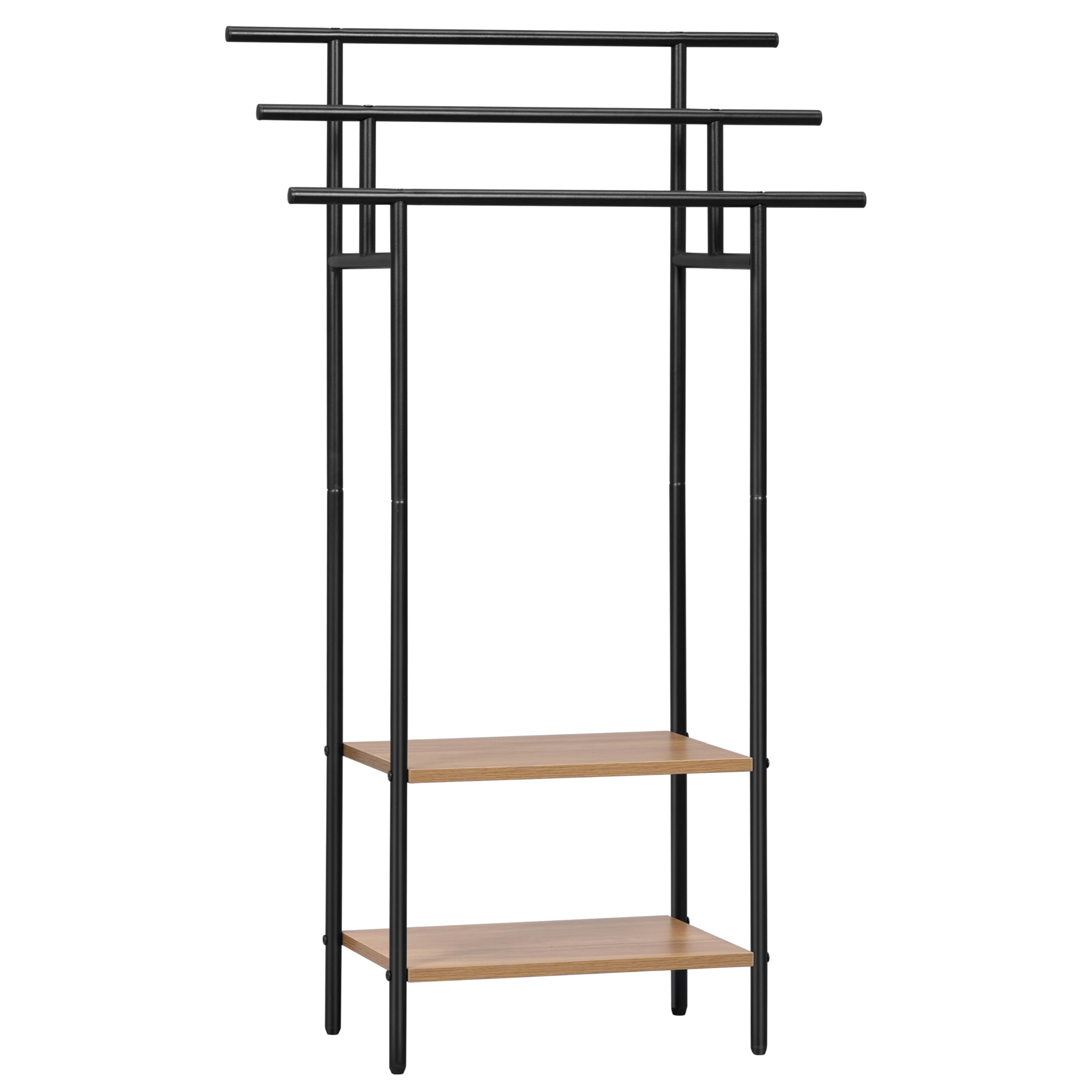 EUGAD Toallero de Baño de Pie, Soporte Toallas con 3 Barras y 2 Estantes, Gran Espacio de Almacenamiento, Toallero Escalera de Madera y Metal, Negro+Roble Claro