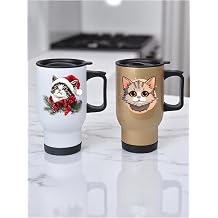 Kediler Bask l  2'li Kulplu  elik Bardak Termos 450 ml Beyaz, LH709260918731234325345