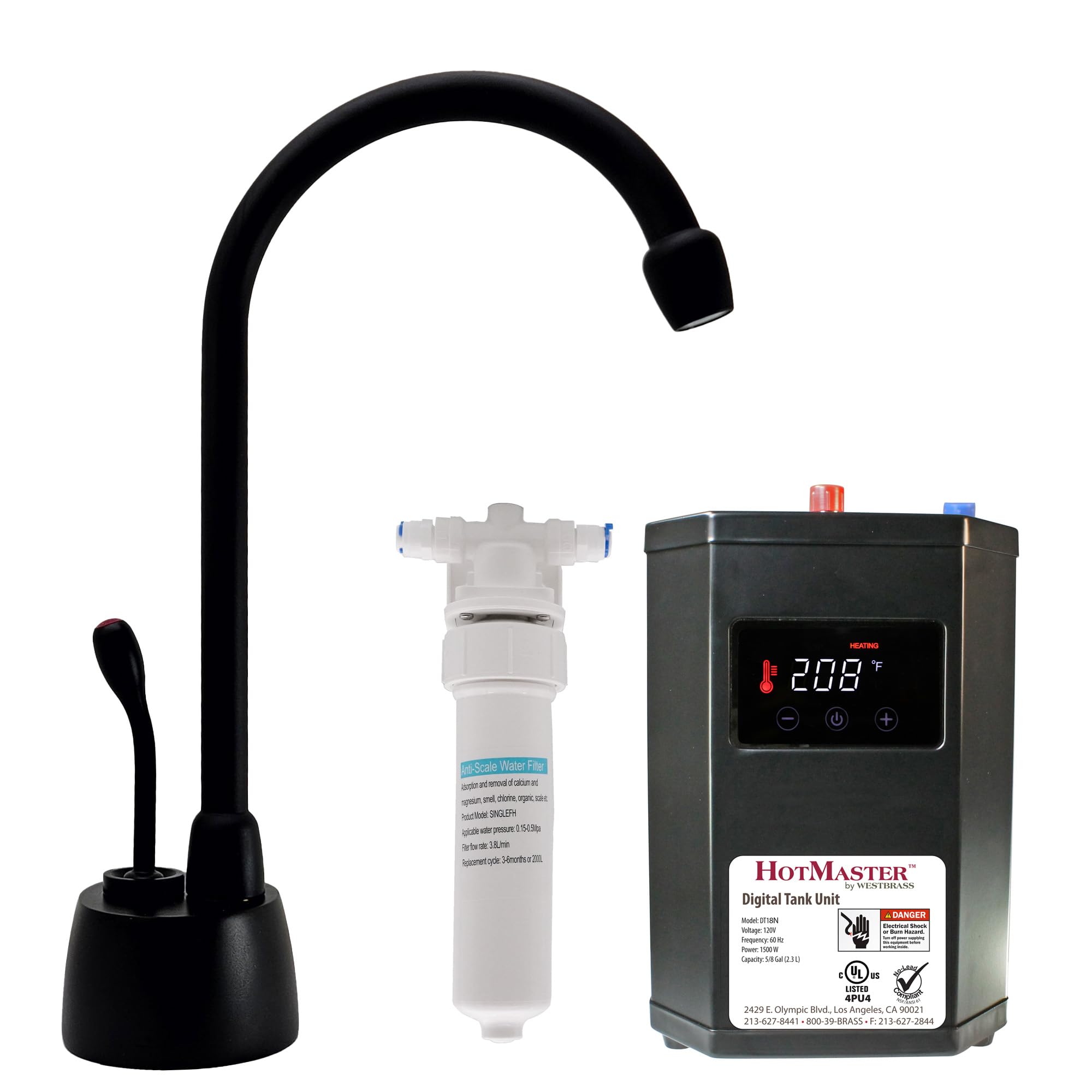 Distributeur d'eau chaude instantanée à température réglable Westbrass noir mat avec filtre