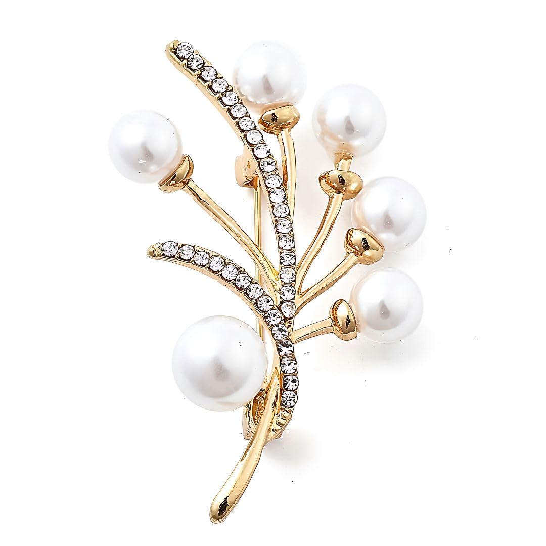 Gold Plated 'The Winter Garden' Pearl Flowers Brooch Cum Saree Pin For Women And Girls (Brooch0558) 1 Pc-image-11
