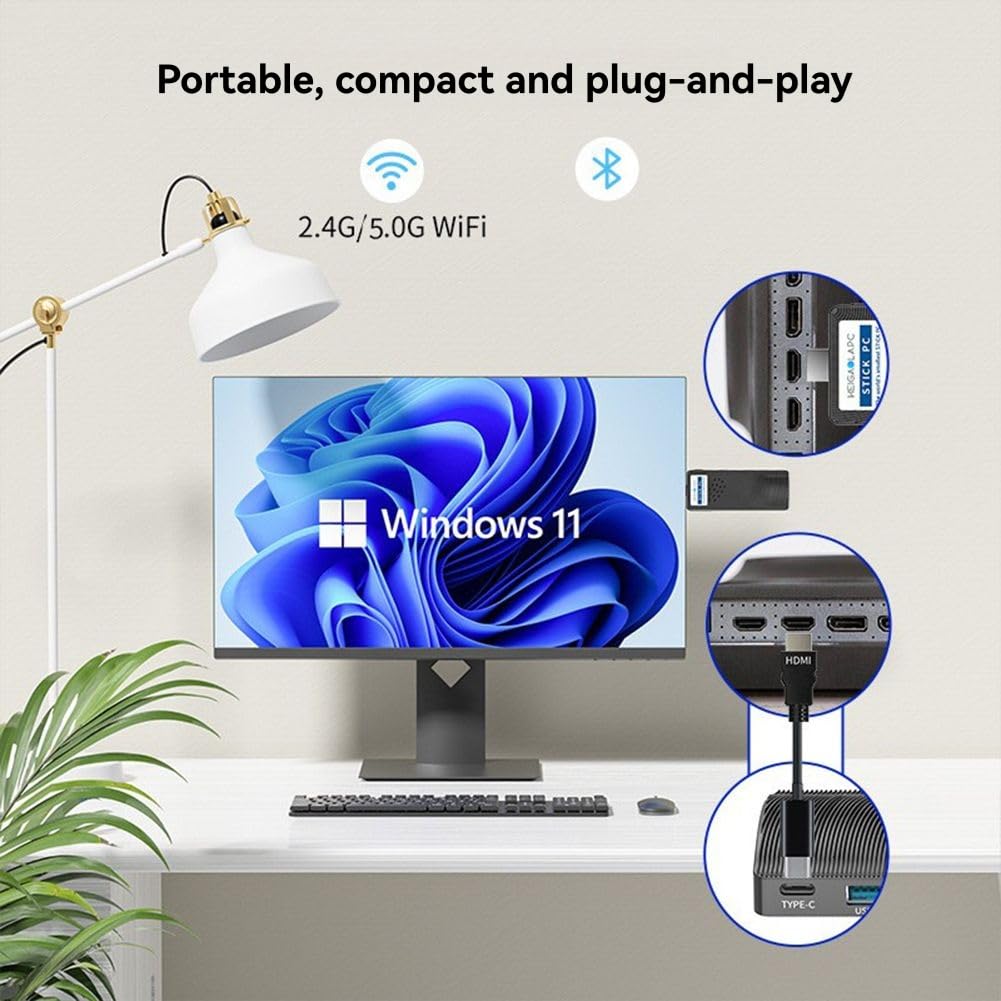 J4115 Mini PC Stick Win 11 Pro 8GB 128GB WiFi5 2.0 4K Compatible de Escritorio para Computadora Portátil