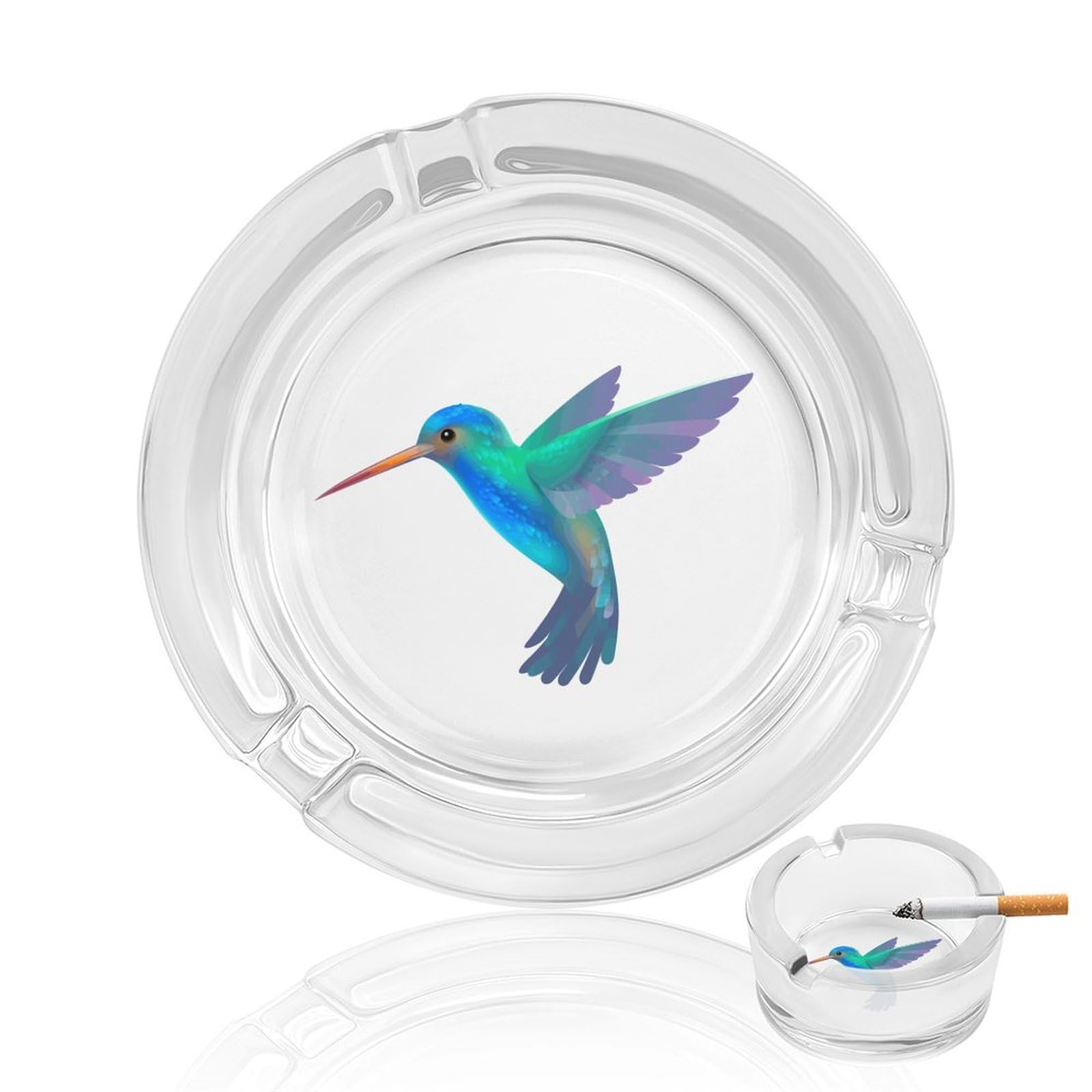 Cute Hummingbird Ashtray Portable Round Glass Outdoor Ash Tray for Home Office Garden Pub