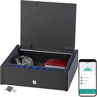 Xcase biometrischer Safe: Smarter Tresor mit biometrischer Fingerabdruckerkennung, App (Geldkassette mit Fingerabdruck, Kleiner Tresor mit Fingerabdruck, Uhren)