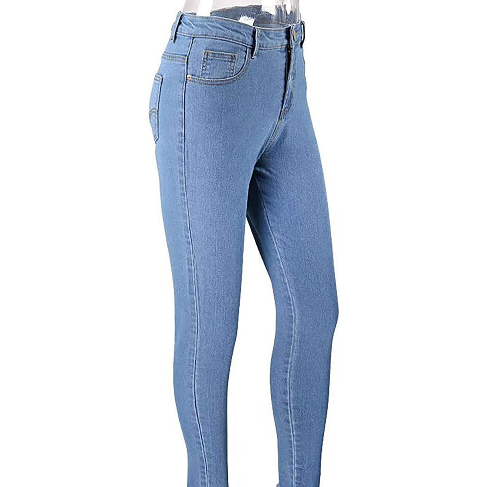 NLAVW Damen-Jeans mit Reißverschluss hinten, Skinny-Denim-Hose, Dehnbare Jeggings, hohe Taille,Light Blue,S