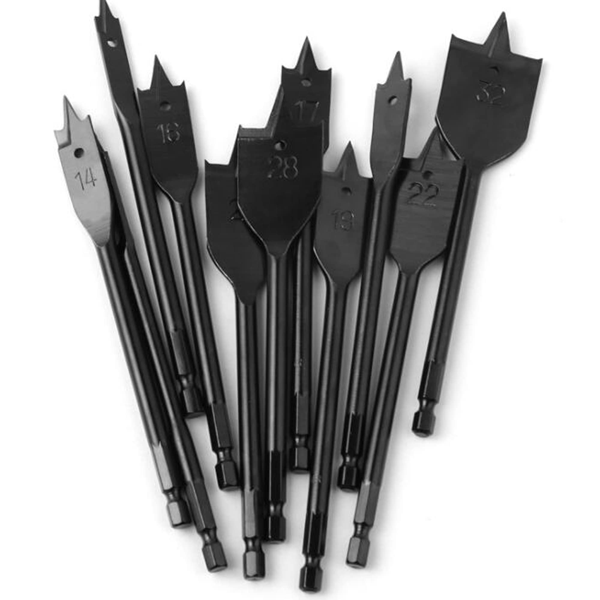 Set di punte per trapano Pro Spade, rivestimento nero, acciaio al carbonio di alta qualità, punte piatte per la lavorazione del legno, punte assortite da 1/4" a 1-1/2" con custodia