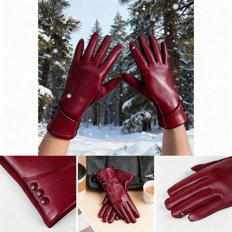 Women's Winter Leather Gloves, with Touch Screen Function, Cozy Wool Lining, Windproof Design, Fashion Driving Gloves - Image 4