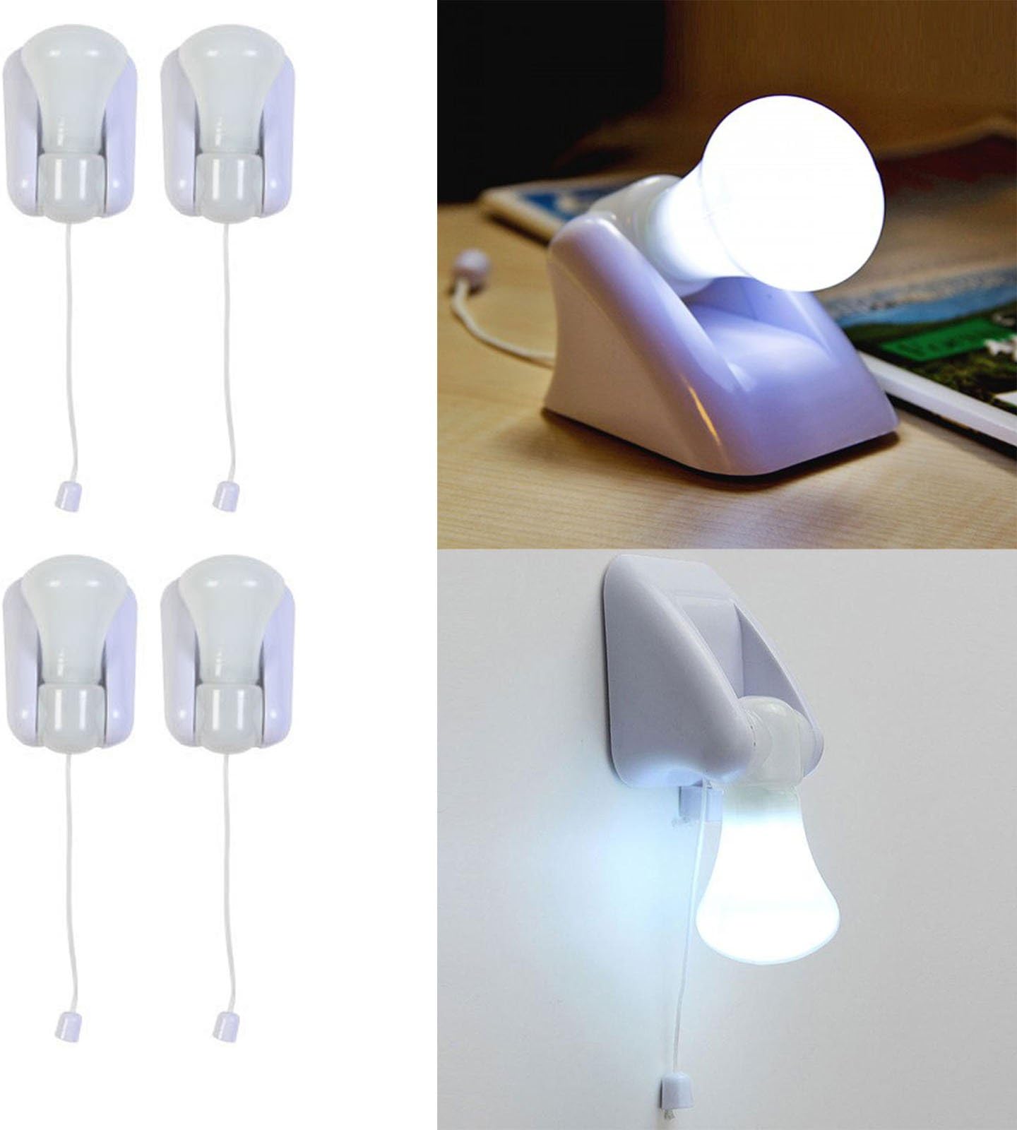 Ascension ยฎ Portable LED Handy Bulb Cordless Wall Mount Able Rope Pull Lamp (Set of 4)