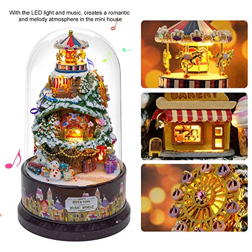 Kreative DIY puppenhaus drehen spieluhr Miniatur traumhaus mit staubschutz led licht für Geschenk(1 #) – Bild 4