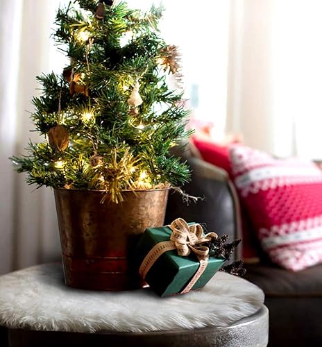 Miniatura 2 de Falda pequeña para árbol de Navidad, de piel sintética de lujo, 15 pulgadas, para decoración de mesa/debajo del árbol de Navidad (15 pulgadas / 16
