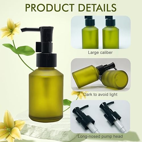 Miniatura 4 de Botella de prensa de vidrio esmerilado recargable portátil de 2.0 fl oz/2 oz botella de prensa de vidrio esmerilado cosmético de limpieza emulsión