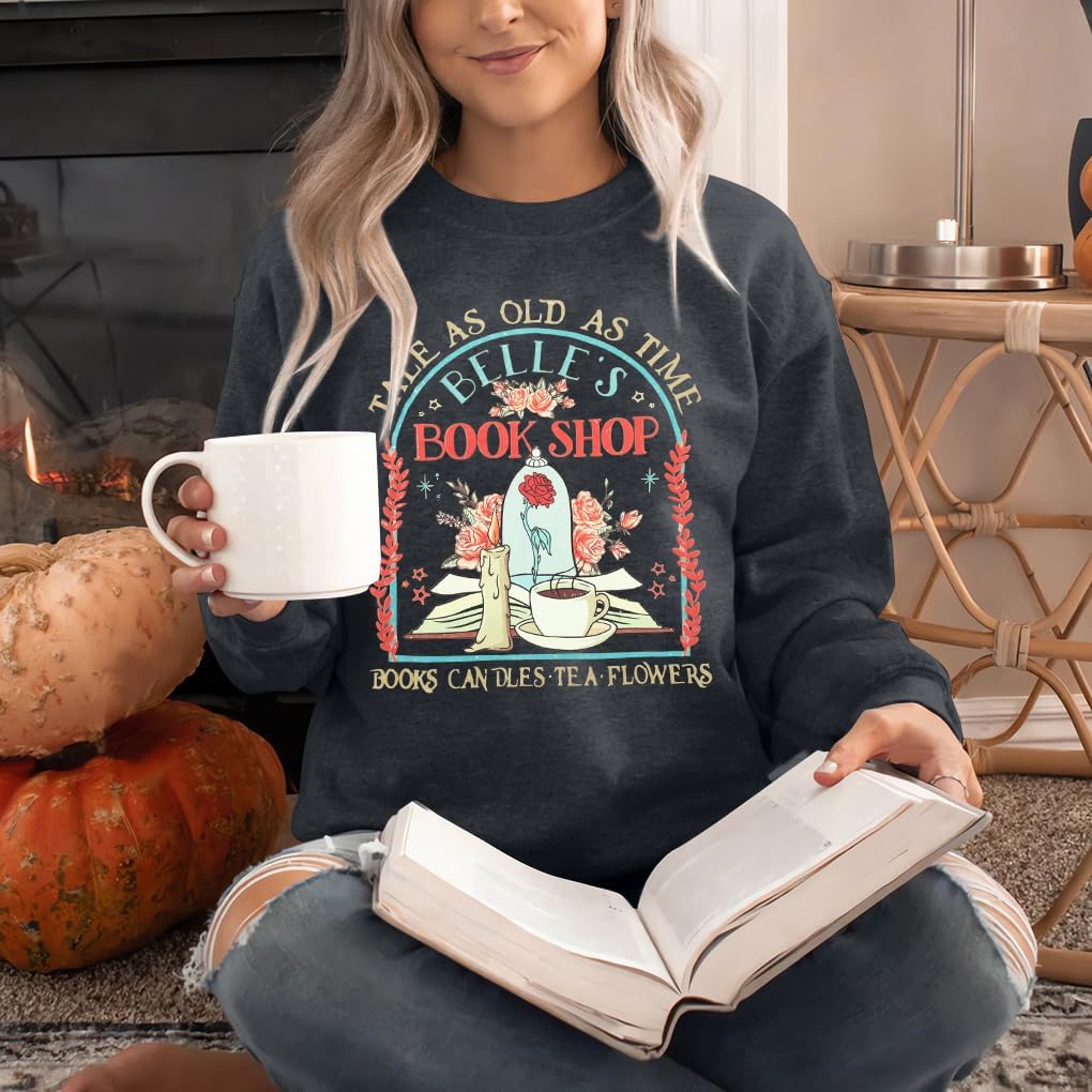 FLOYU Belle's Book Shop Sweatshirt Princess Belle Pullover Book Lover Tops Casual Magic Kingdom Long Sleeve Shirt - Image 3