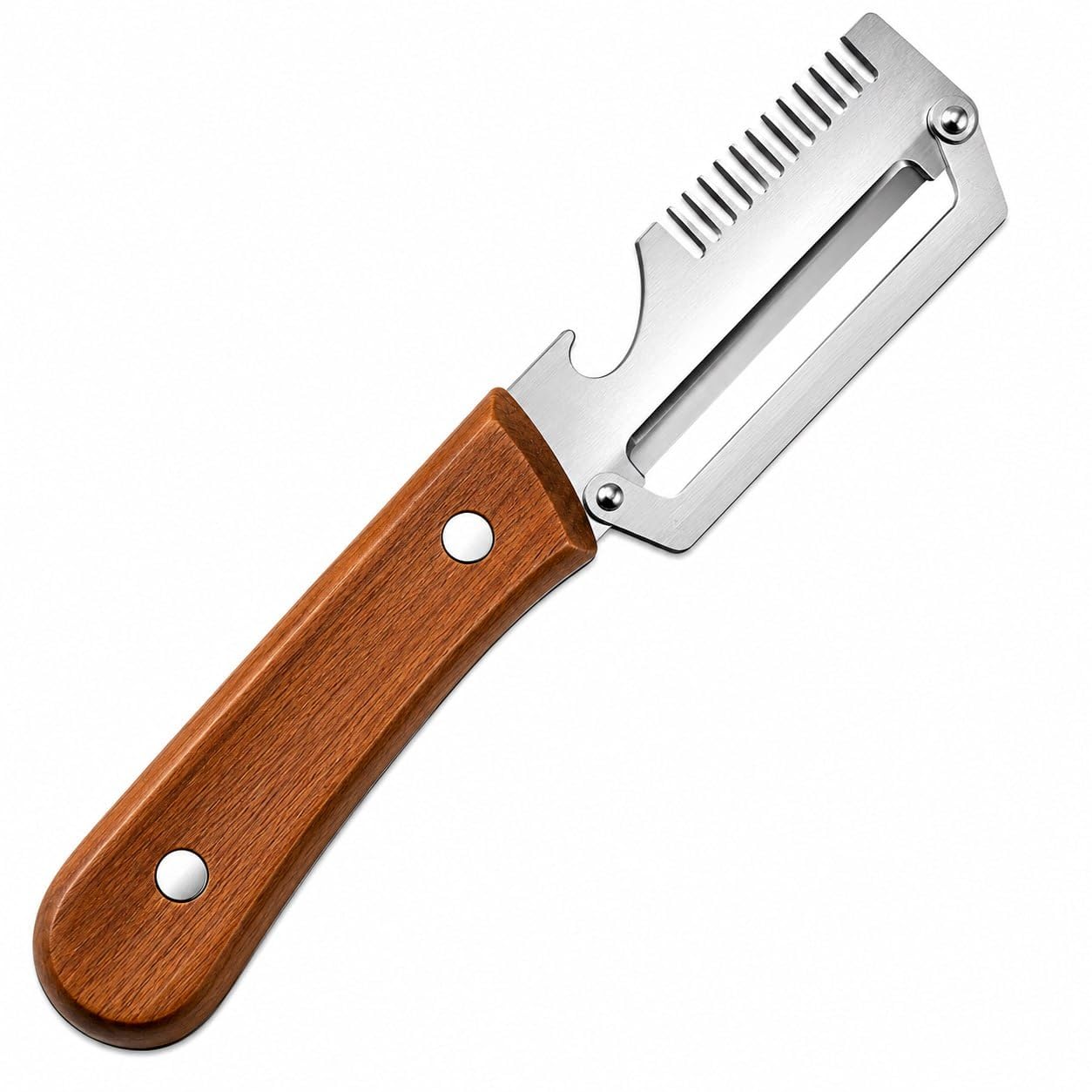 Multifunctional Vegetable Peeler for Kitchen | Stainless Steel Vegetable Cutter with Upgraded Sharp Blade Slicer & Shredder | Fish Scaler Edge, Wooden Handle(1 pcs)-image-19