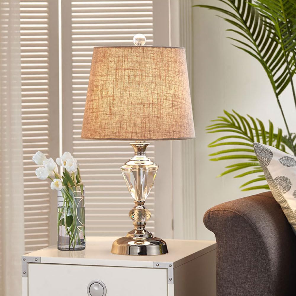 Kristall nachttischlampe, Moderne nachttischschreibtischlampe mit Stofflampenschirm zum lesen, Perfekt für schlafzimmer, wohnzimmer und büro