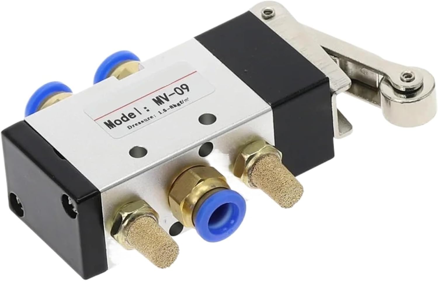 MV-09 Roller Lever 2 Position 5 Way Scroll Wheel Mechanical Valve, MV522R Air Inlet Outlet 1/4" Exhaust 1/8"(MV-09-PC 10mm)