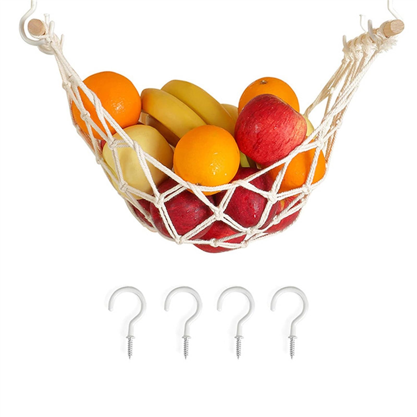 Fzl02068lm One Color Fruit Bowl Rectangle Hanging Fruit Hammock, Basket Under The Kitchen Cabinet For Storing Banana Fruits, Hand-Woven Lace Versatile
