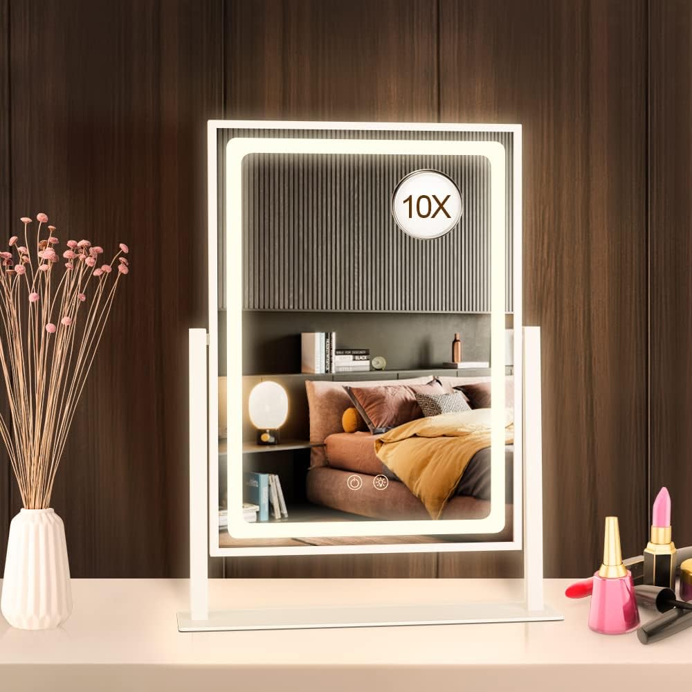 BRIGHTINWDVanity Mirror with Lights, Hollywood Vanity Mirror with Lights, Touch Control 3 Color Lighting Modes for Bedroom, Detachable 10X Magnification Mirror, 360°Rotation