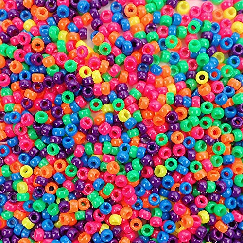 Neon Colors Small Mini Plastic Pony Beads, Made in USA, 4 x 7mm (3000 pcs) Craft Beads for for Bracelets & Jewelry, Concert Festival Bracelets, Arts & Crafts